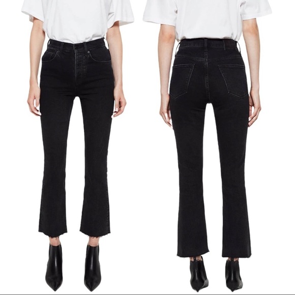 Anine Bing Denim - Anine Bing Lara Frayed Hem Kick Flare Jeans in Black Tie 28